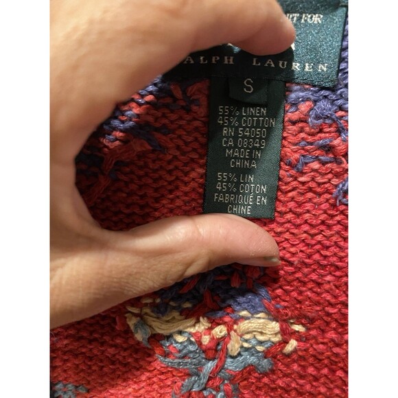 VTG Lauren Ralph Lauren Hand Knit Southwestern Aztec Vest Linen Equestrian Sz S - Picture 3 of 8